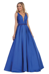 Blue A-line Sleeveless Long Formal Prom Dress Evening Gown