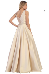 Champagne A-line Sleeveless Long Formal Prom Dress Evening Gown