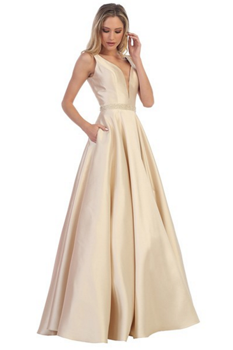 Champagne A-line Sleeveless Long Formal Prom Dress Evening Gown