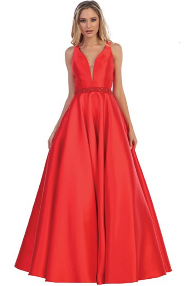 Red A-line Sleeveless Long Formal Prom Dress Evening Gown