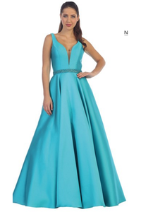 Green A-line Sleeveless Long Formal Prom Dress Evening Gown