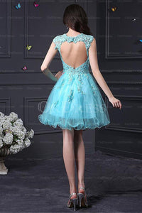 Blue Excellent Zipper Lace Short/Mini Sleeveless Cocktail Dresses