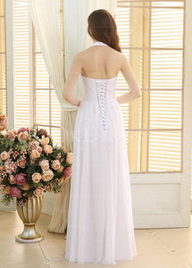 White Classical A-Line Lace-up Natural Wedding Dresses