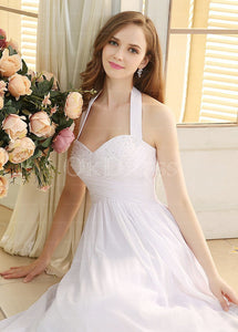 White Classical A-Line Lace-up Natural Wedding Dresses