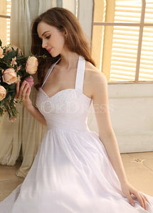 White Classical A-Line Lace-up Natural Wedding Dresses