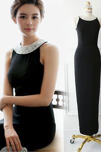 Black Lively Ankle-length Natural Beaded Sleeveless Prom Dresses