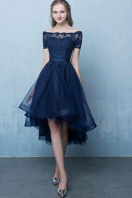 Sexy High-low Off-the-Shoulder Lace-up Prom Dresses with A Sash