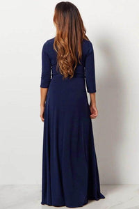 V-neck 3/4 Sleeves Sleeves Sheath Maxi Dresses With Tie Belt