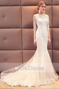 Trumpet/Mermaid Off-the-shoulder 1/2 Sleeves Beading Bridal Wedding Dresses