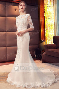 Trumpet/Mermaid Off-the-shoulder 1/2 Sleeves Beading Bridal Wedding Dresses