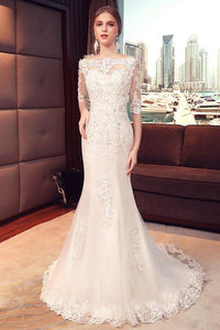 Trumpet/Mermaid Off-the-shoulder 1/2 Sleeves Beading Bridal Wedding Dresses