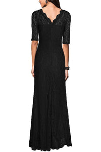 Black Formal Sheath/Column 1/2 Sleeves Long Lace Evening Gown Dresses