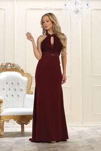 Sheath/Column Sleeveless Halter Beading Burgundy Long Prom Dresses