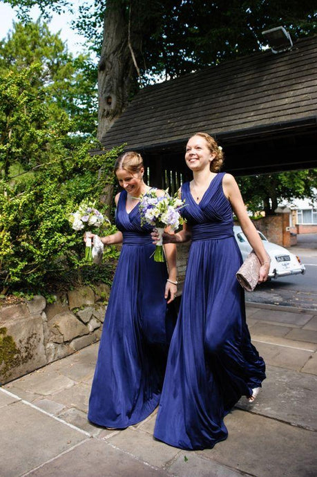 Adorable V-neck Long/Floor-length Royal Blue Bridesmaid Dresses