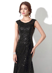 Black Outstanding Sleeveless Bateau Sequined Evening Dresses