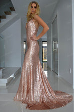 Trumpet/Mermaid Halter V-neck Front Split Long Formal Prom Dresses