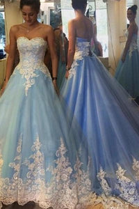 Sky Blue Captivating Starpless Sweetheart Applique Organza Lace-up Ball GownProm Dresses