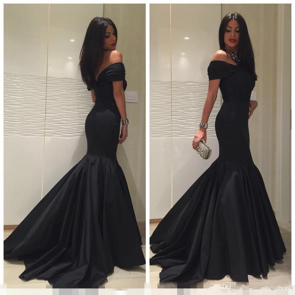 Black Fine Sweep Train Ruffles Zipper Black Prom Dresses