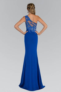 Royal Blue One-shoulder Sheath/Column Lace Applique Split Long Evening Dresses