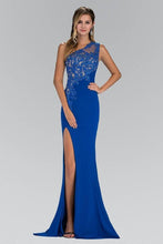 Royal Blue One-shoulder Sheath/Column Lace Applique Split Long Evening Dresses