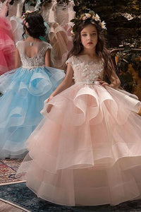 Ball-Gown Tulle Scoop Beaded Neck Flower Girl Dress