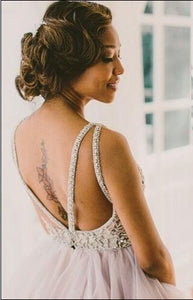 Princess A-Line Sleeveless Beading Open Back Bridal Dress