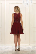 Burgundy A-line Sleeveless Lace Applique Beading Above-knee length Chiffon Prom Dresses