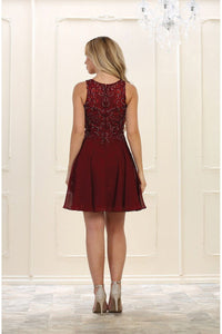 Burgundy A-line Sleeveless Lace Applique Beading Above-knee length Chiffon Prom Dresses