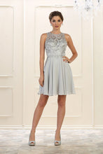 Silver A-line Sleeveless Lace Applique Beading Above-knee length Chiffon Prom Dresses