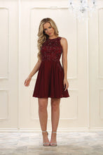 Burgundy A-line Sleeveless Lace Applique Beading Above-knee length Chiffon Prom Dresses