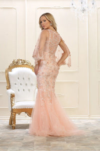 Pink Trumpet/Mermaid Long Sleeves Beading Long Tulle Evening Dresses