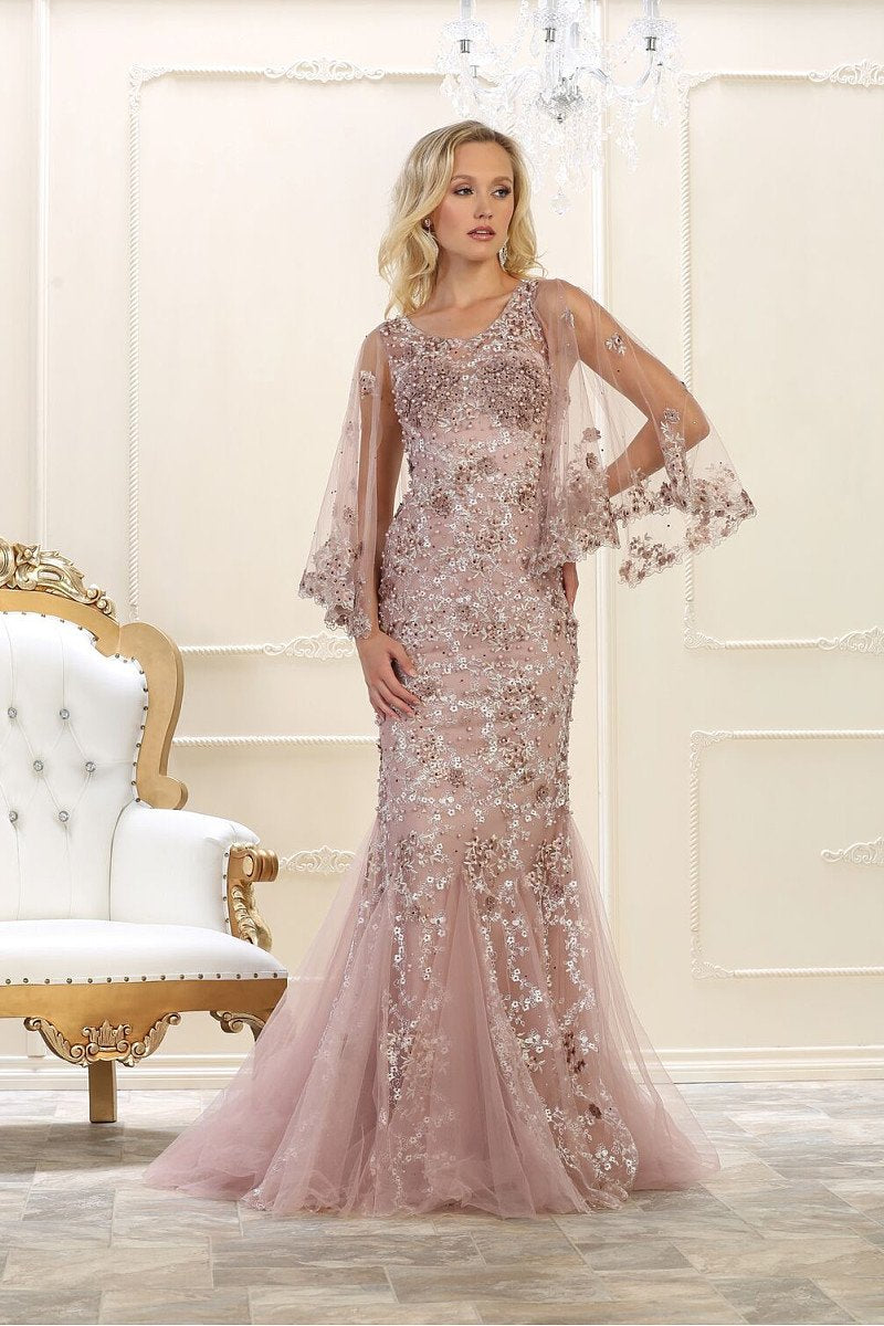 Trumpet/Mermaid Long Sleeves Beading Long Tulle Evening Dresses