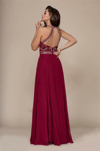 Burgundy A-line Floor-length Beading Sleeveless Long Chiffon Formal Prom Dresses