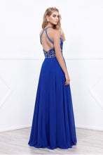 Royal Blue A-line Floor-length Beading Sleeveless Long Chiffon Formal Prom Dresses