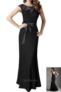 Mermaid/Trumpet Lace Bateau Cap Sleeves Long Evening Gowns