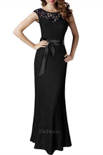 Mermaid/Trumpet Lace Bateau Cap Sleeves Long Evening Gowns
