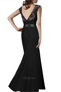 Mermaid/Trumpet Lace Bateau Cap Sleeves Long Evening Gowns