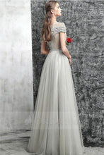 Silver Marvelous Grey Round Neck Tulle Long Prom Dresses