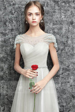 Silver Marvelous Grey Round Neck Tulle Long Prom Dresses