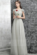 Silver Marvelous Grey Round Neck Tulle Long Prom Dresses