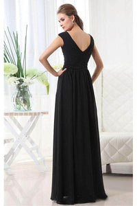 Black Glamorous Floor-Length A-Line V-Neck Empire Black Bridesmaid Dresses