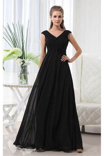Black Glamorous Floor-Length A-Line V-Neck Empire Black Bridesmaid Dresses