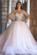 Fantasy Scoop Half-Sleeves Sweep Train Ball Gown Wedding Dresses