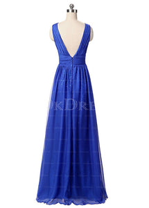 Royal Blue Elaborate Floor-length A-Line Chiffon Zipper Prom Dresses