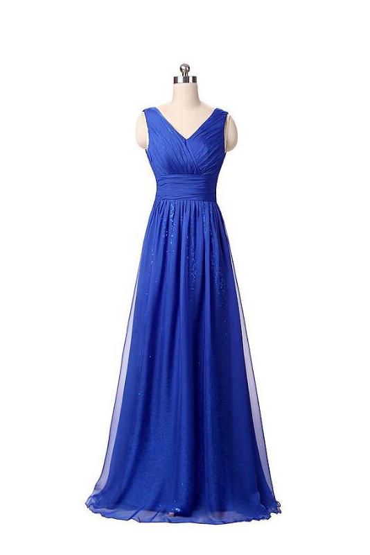 Royal Blue Elaborate Floor-length A-Line Chiffon Zipper Prom Dresses