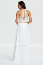 White A-line Halter Floor-length White Prom Dress