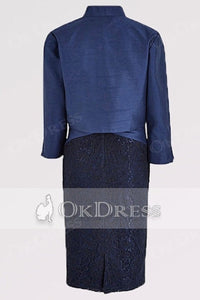 Dark Navy Sheath/Column Knee-length Mother of the Bride Dresses ( Jacket included)