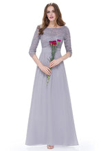 3/4 sleeve A-line Chiffon Lace Long Prom Dresses