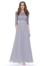 3/4 sleeve A-line Chiffon Lace Long Prom Dresses