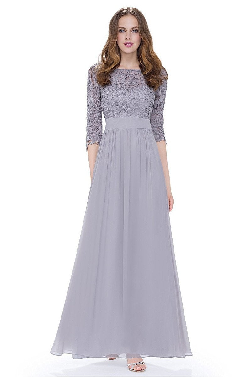 Copy of 3/4 sleeve A-line Chiffon Lace Long Prom Dresses